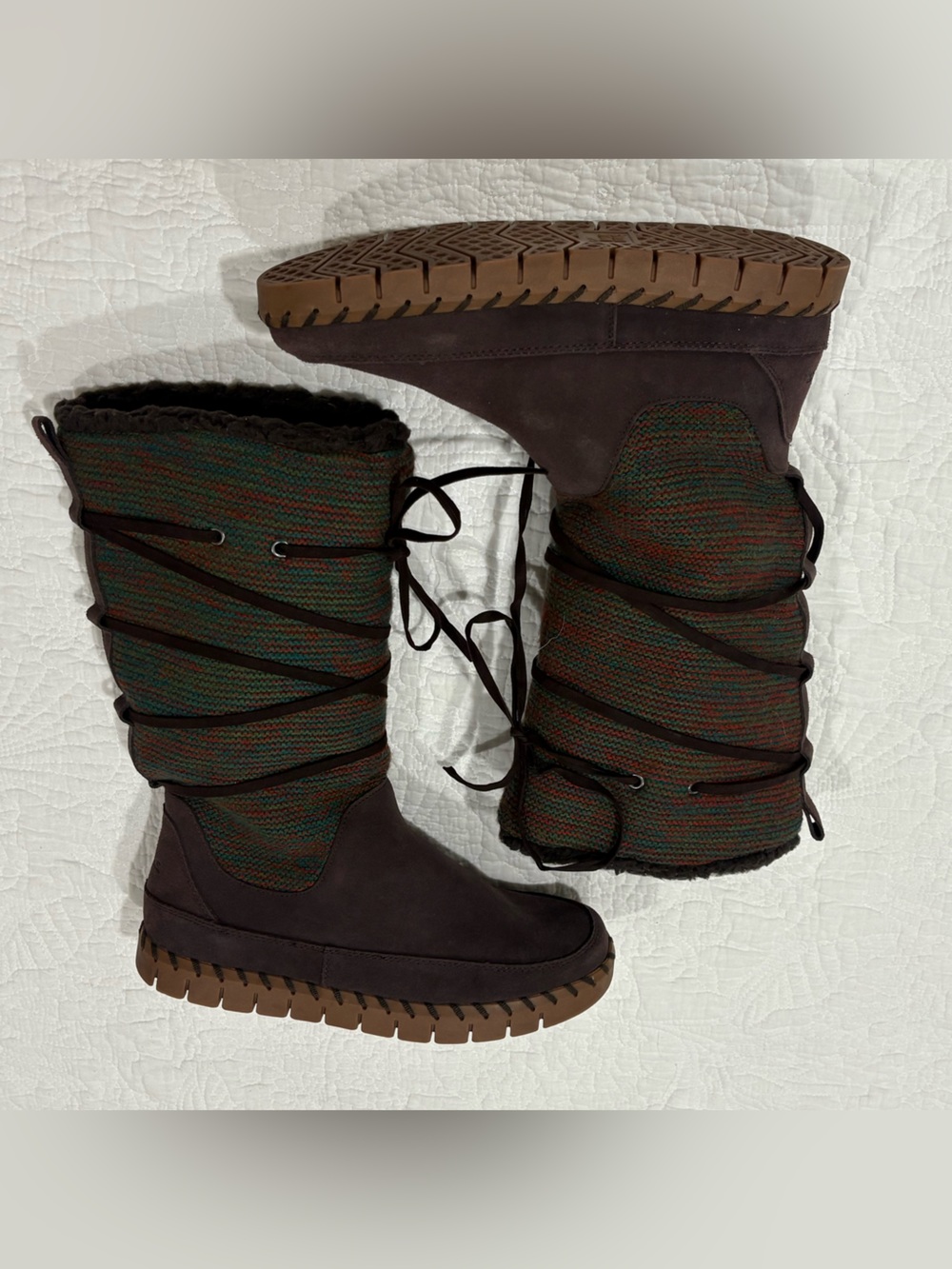 Muk Luks Flexi New York Winter Boots 8.5 Chocolate Brown Suede Knit Tall Winter